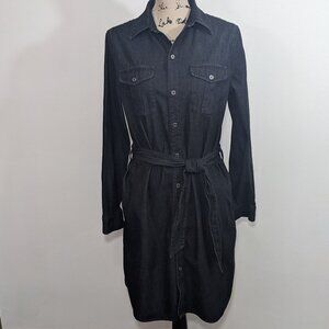 Lauren Ralph Lauren Denim Shirt Dress Shift Sheath Knee Lengths Belted Black M